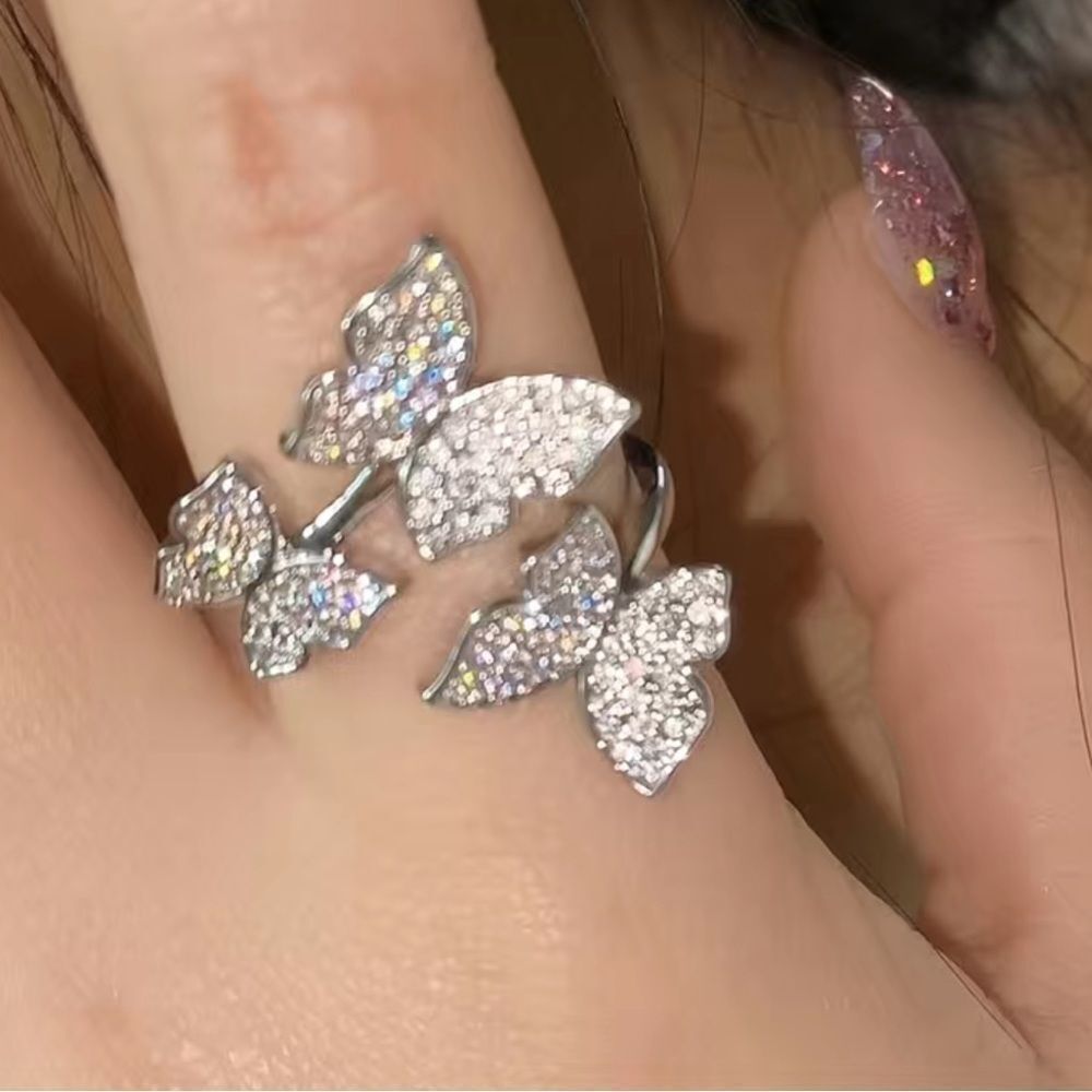 🦋Adjustable Silver Cz Pave Butterfly  Ring